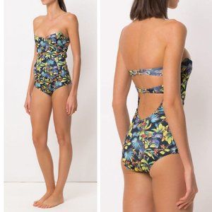 AMIR SLAMA tropical print strapless swimsuit
